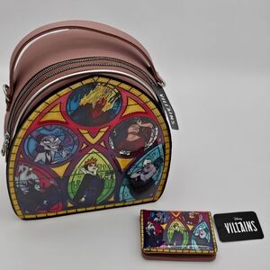 Disney Villains Stained Glass Style Mini Backpack With Matching Wallet Bioworld